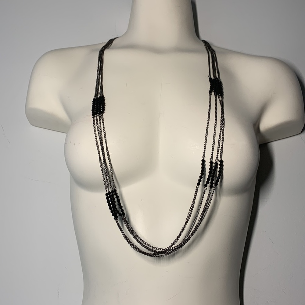 Multi Layer Chains Necklace with Black Crystals